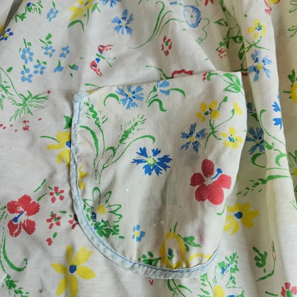 Vintage Floral Butterfly Half Apron White Cotton‎ Multi Color Retro Cottagecore